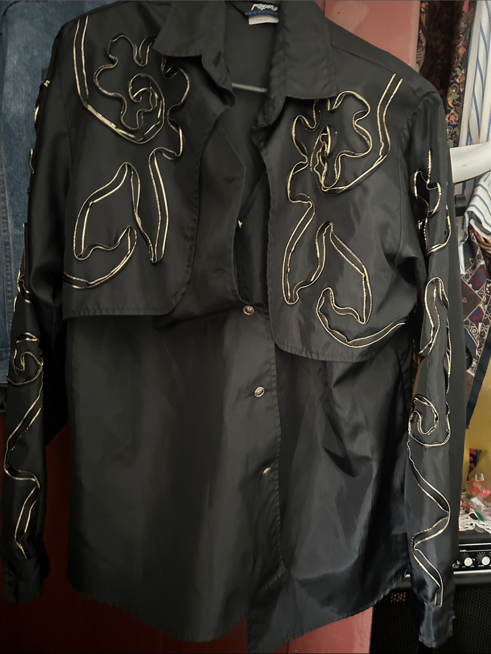 Roper Black button down with Gold and silver Trim Embroidery show shirt